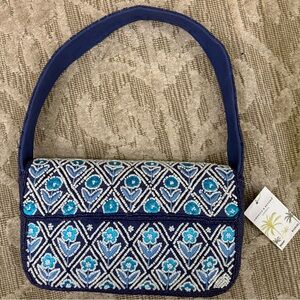 NWT Flower Blue Navy White Diamond Shape Beaded Shoulder Bag America and Beyond